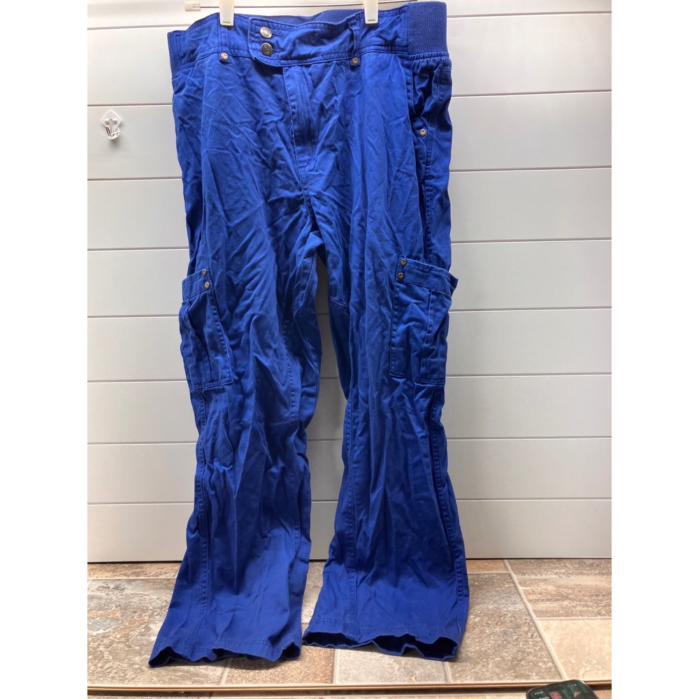 Woman Within Blue Cargo Pants Womens 16W Modern Fit Wide Leg Cotton Utility